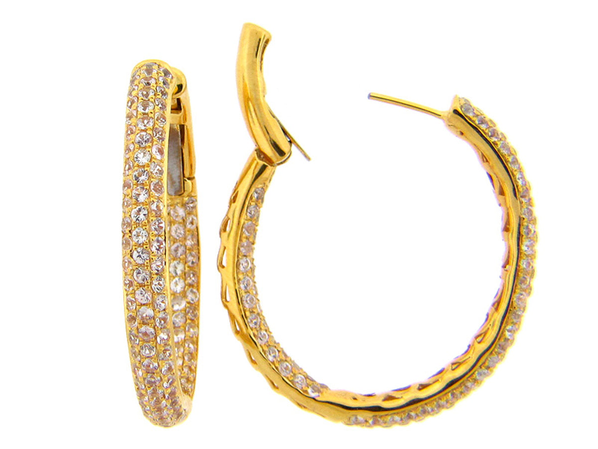 WHITE SAPPHIRE EARRING, YELLOW FINISH, SILVER (H)