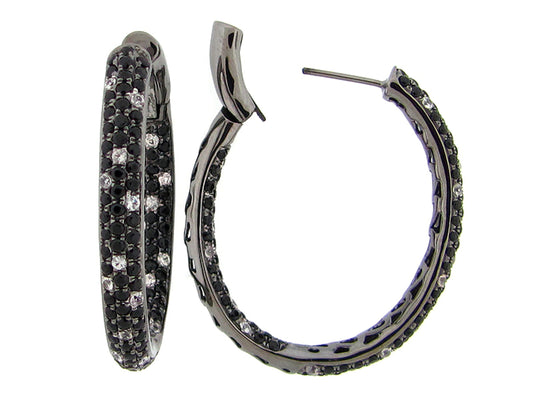 BLACK SPINEL & WHITE SAPPHIRE EARRING, BLACK FINISH, SILVER (N/H)