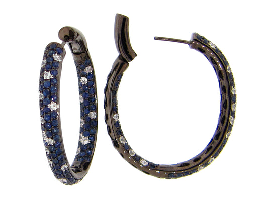 BLUE & WHITE SAPPHIRE EARRING, BLACK FINISH, SILVER (H)