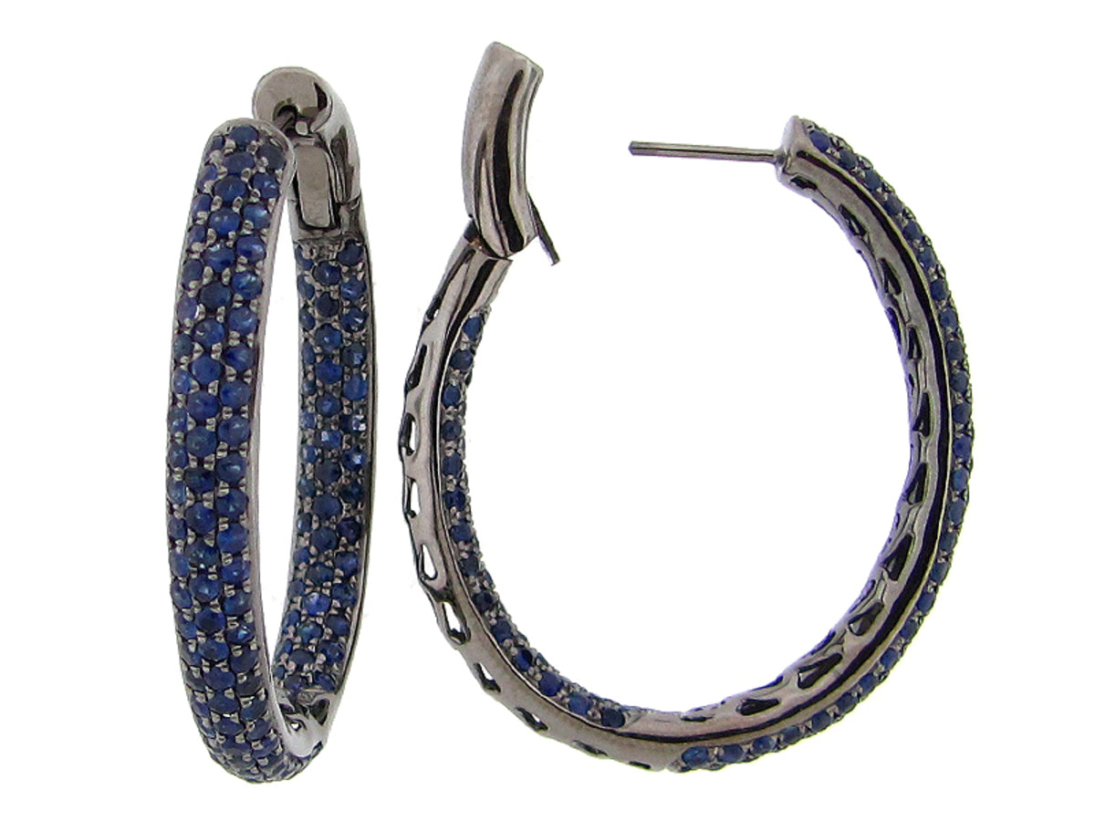 SAPPHIRE EARRING, BLACK FINISH, SILVER (H)