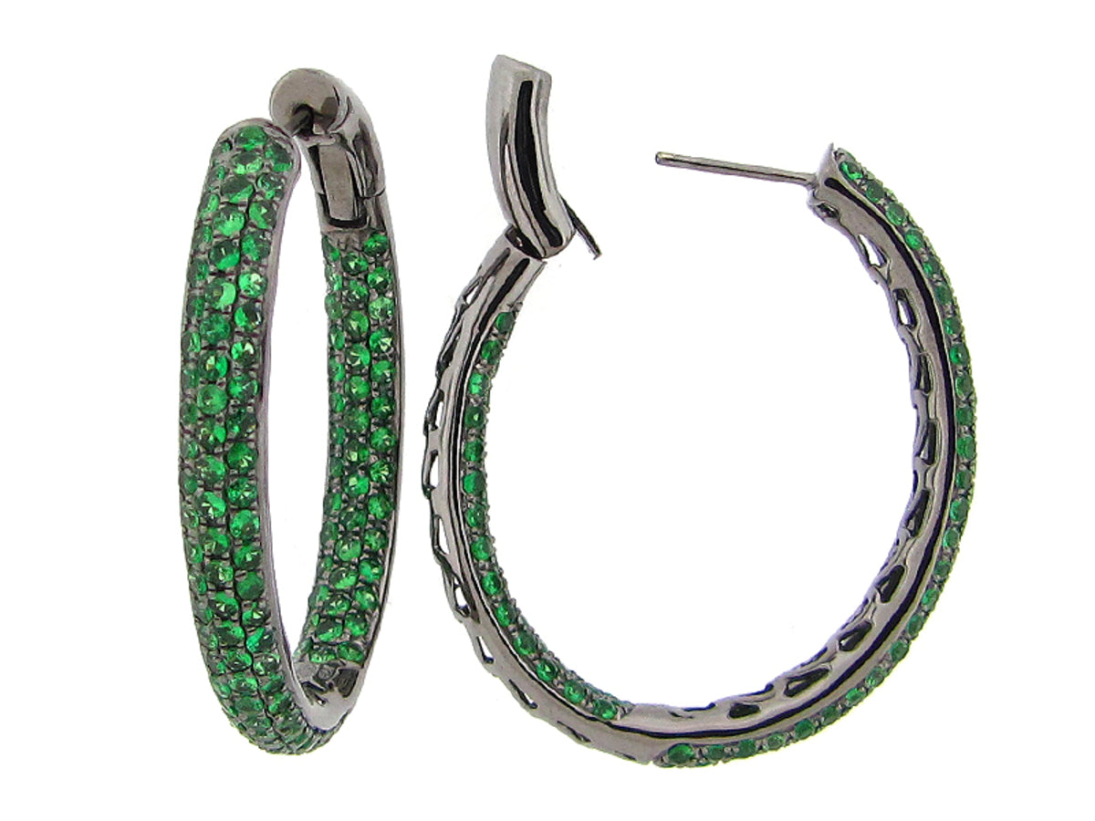 TSAVORITE EARRING, BLACK FINISH, SILVER (N)