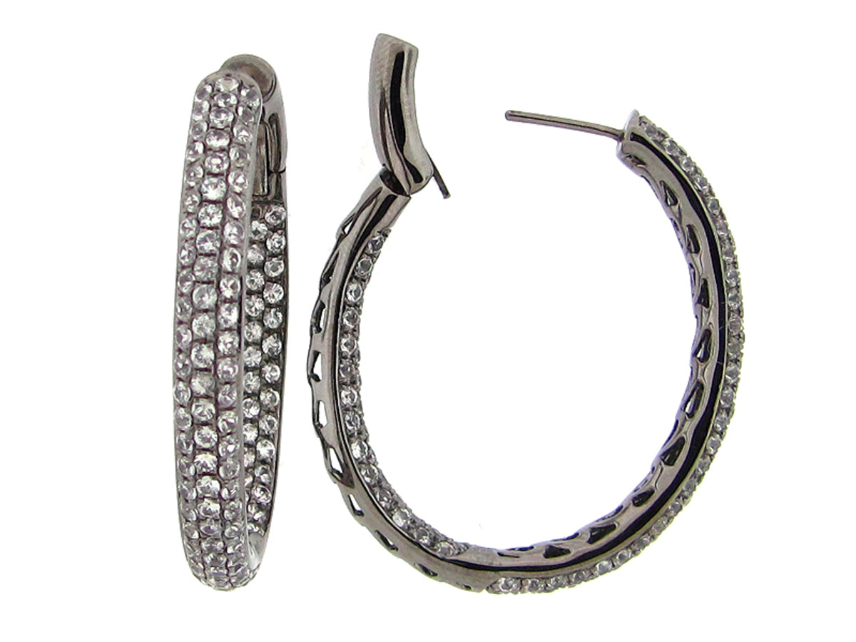 WHITE SAPPHIRE EARRING, BLACK FINISH, SILVER (H)