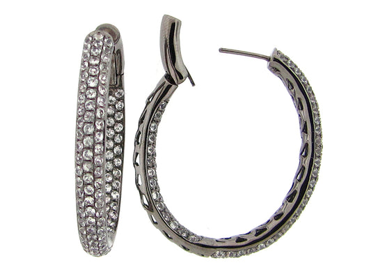 WHITE SAPPHIRE EARRING, BLACK FINISH, SILVER (H)