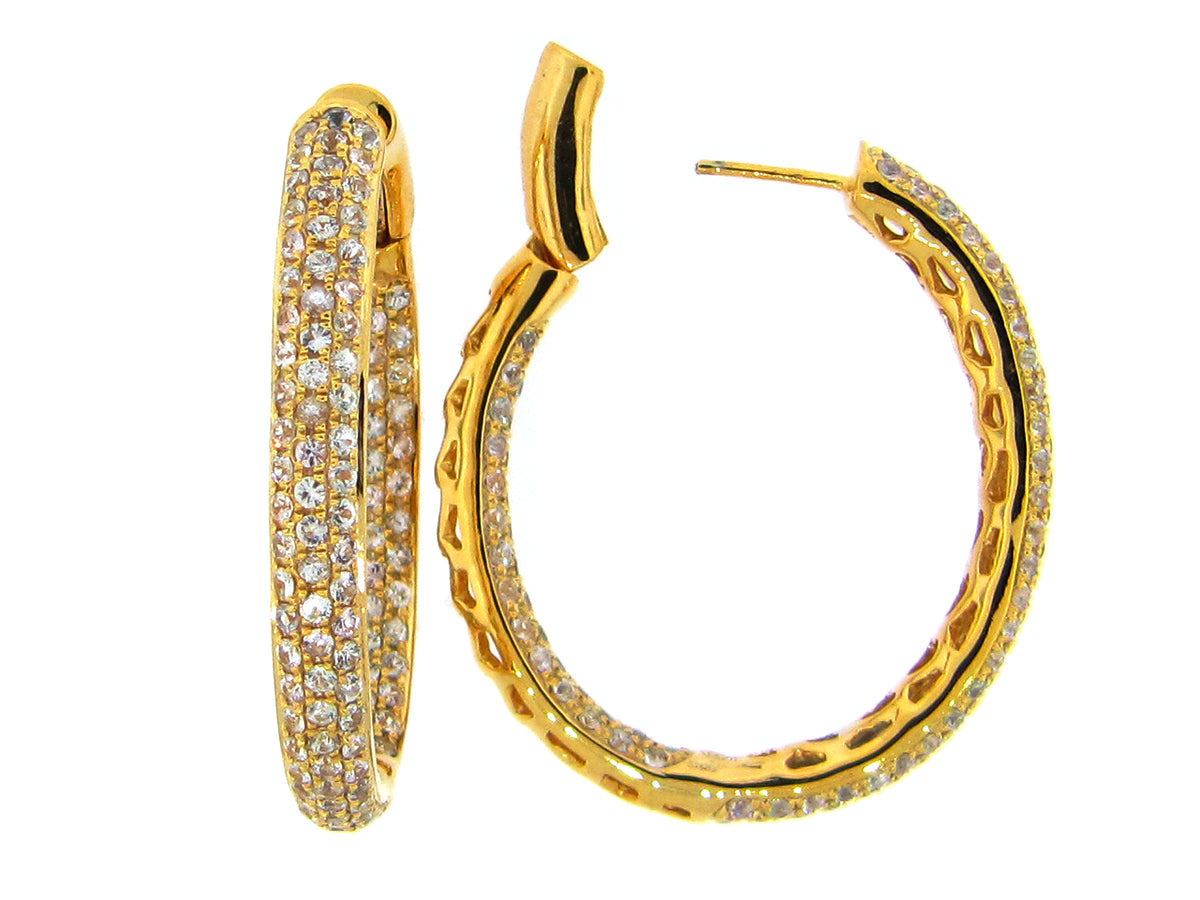WHITE SAPPHIRE EARRING, YELLOW FINISH, SILVER (H)