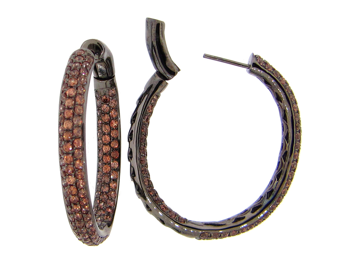 BROWN ZIRCON EARRING, BLACK FINISH, SILVER (N)