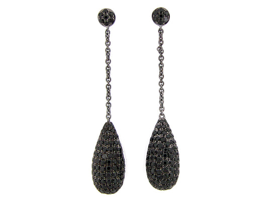 BLACK SPINEL EARRING, BLACK FINISH, SILVER (N)