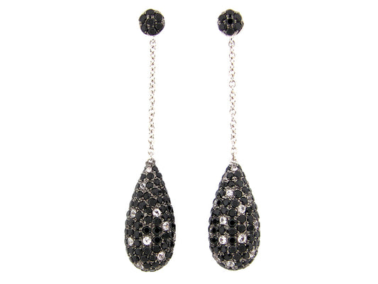 BLACK SPINEL & WHITE SAPPHIRE EARRING, SILVER (N/E)