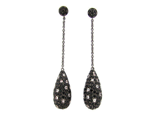 BLACK SPINEL & WHITE SAPPHIRE EARRING, BLACK FINISH, SILVER (N/E)