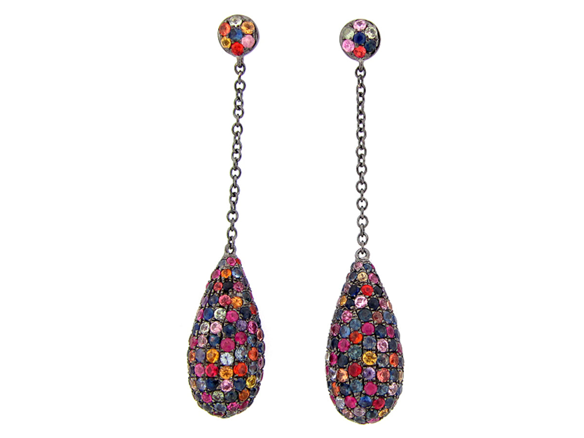 RAINBOW SAPPHIRE EARRING, BLACK FINISH, SILVER (E/U)