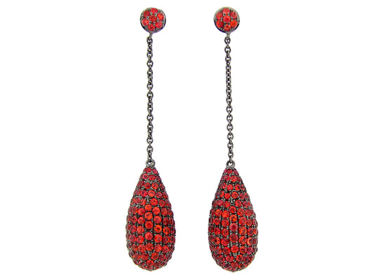ORANGE SAPPHIRE EARRING, BLACK FINISH, SILVER (E/U)