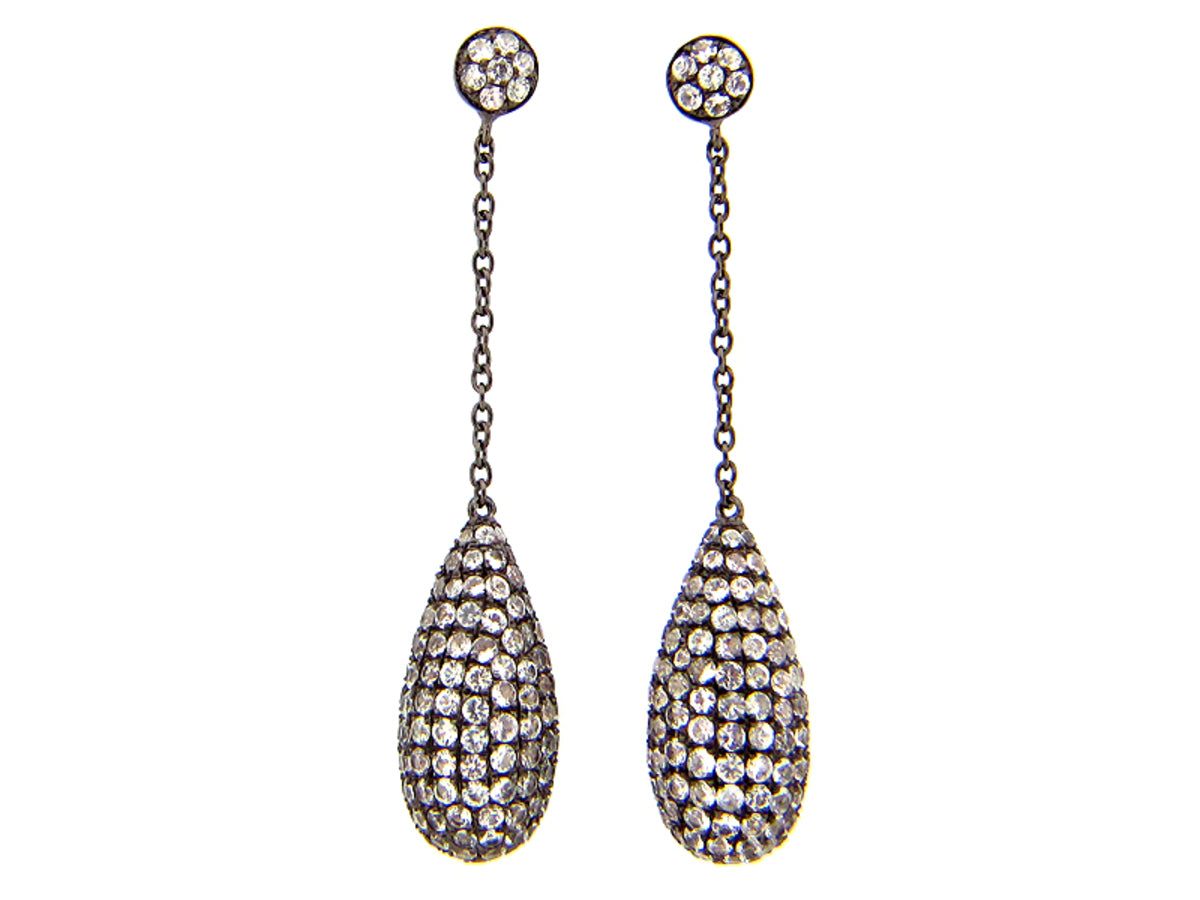 WHITE SAPPHIRE EARRING, BLACK FINISH, SILVER (E)