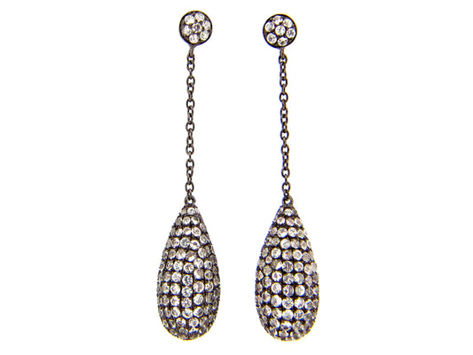 WHITE SAPPHIRE EARRING, BLACK FINISH, SILVER (E)