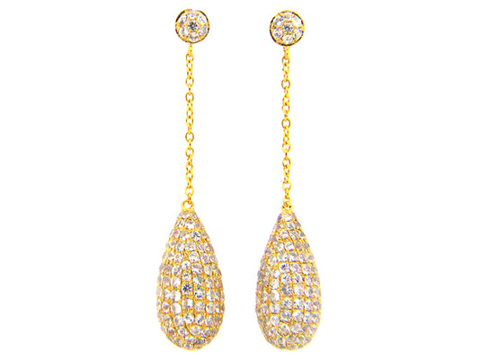 WHITE SAPPHIRE EARRING, YELLOW FINISH, SILVER (E)