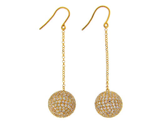 WHITE SAPPHIRE EARRING,  YELLOW FINISH