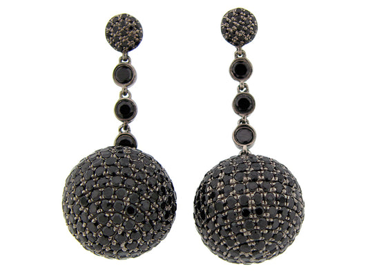 BLACK SPINEL EARRING, BLACK FINISH, SILVER (N)