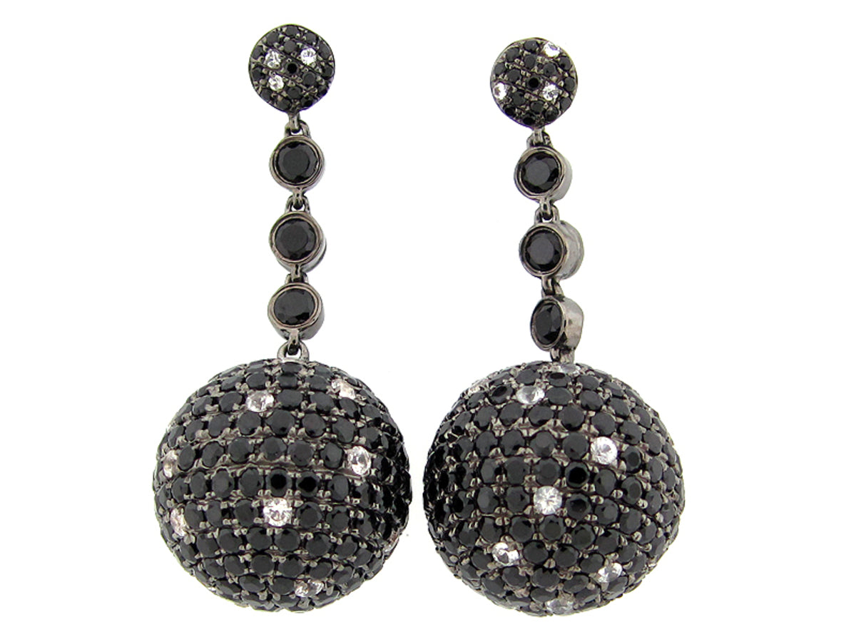 BLACK SPINEL & WHITE SAPPHIRE EARRING, BLACK FINISH, SILVER (N/H)