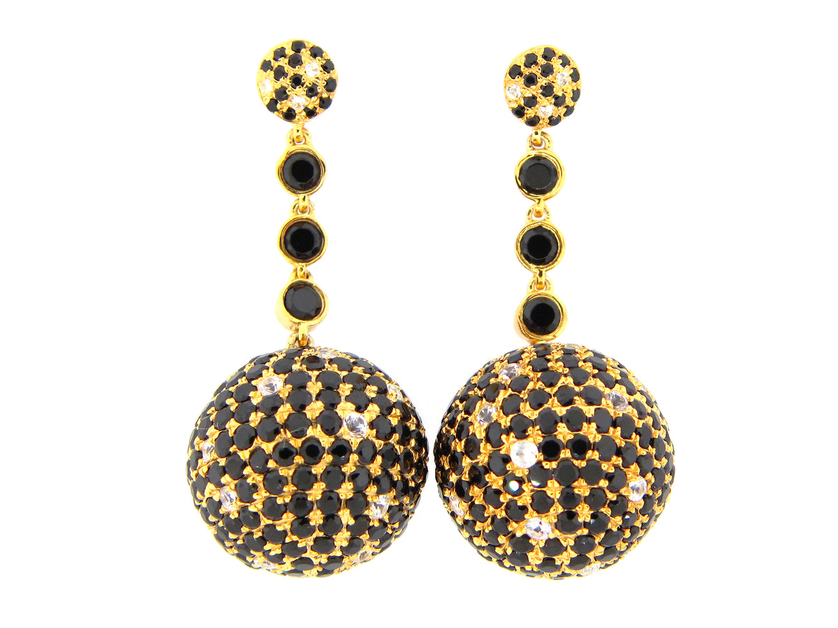 BLACK SPINEL & WHITE SAPPHIRE EARRING, YELLOW FINISH, SILVER (N/H)