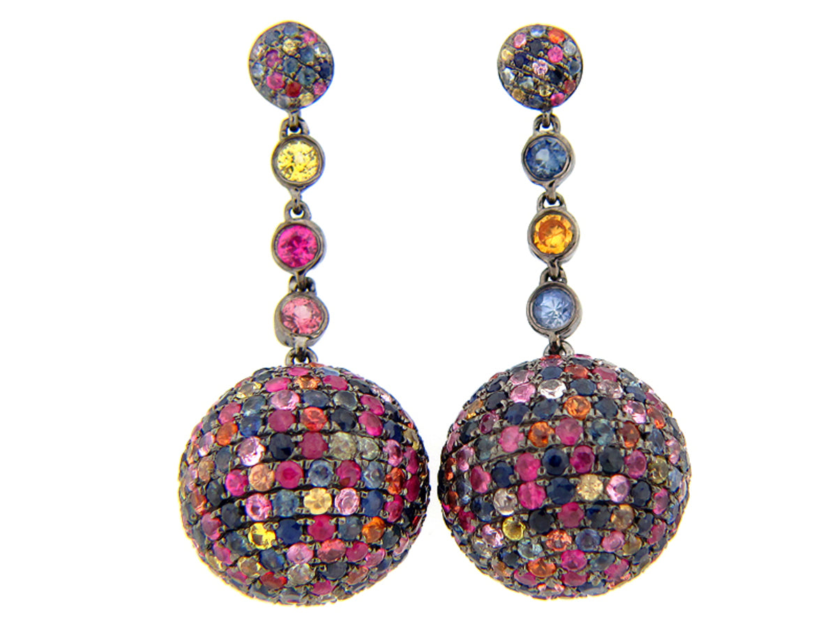 RAINBOW SAPPHIRE EARRING, BLACK FINISH, SILVER (H/U)