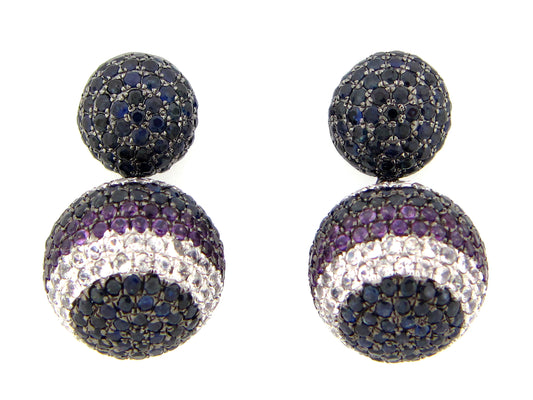 BLUE & WHITE SAPPHIRE & AMETHYST EARRING, BLACK FINISH, SILVER (H)
