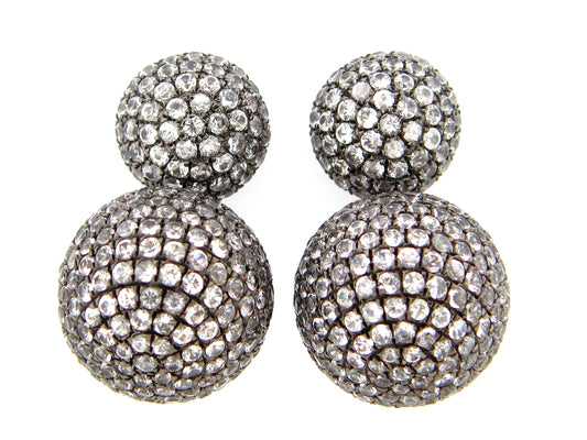 WHITE SAPPHIRE EARRING, BLACK FINISH, SILVER (H)