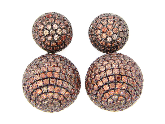 BROWN ZIRCON EARRING, BLACK FINISH, SILVER (N)