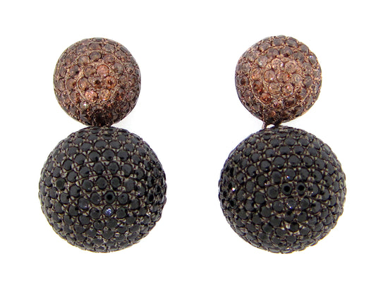 BLACK SPINEL & BROWN ZIRCON EARRING, BLACK & BROWN FINISH, SILVER (H/N)
