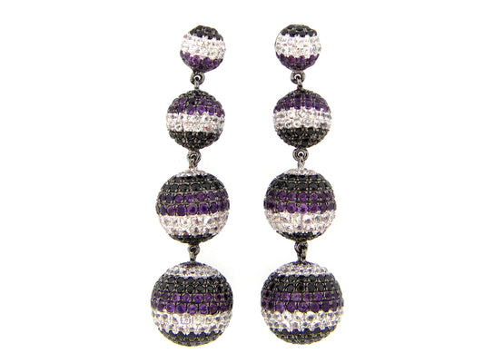 WHITE SAPPHIRE, BLACK SPINEL & AMETHYST EARRING, BLACK FINISH, SILVER (H)