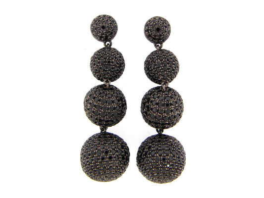 BLACK SPINEL EARRING, BLACK FINISH, SILVER (H)