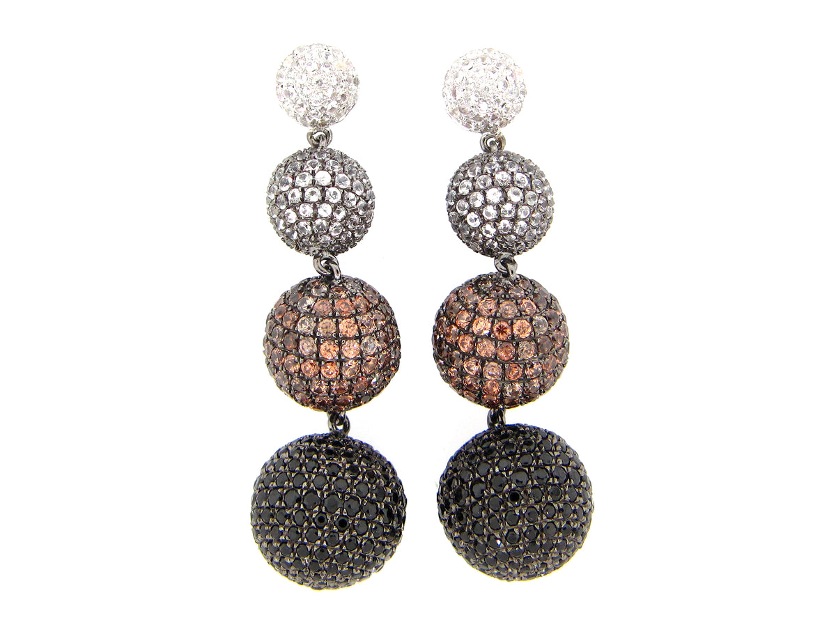 WHITE SAPPHIRE, BROWN ZIRCON, AND BLACK SPINEL EARRING,WHITE & BLACK FINISH,  SILVER (H/N)