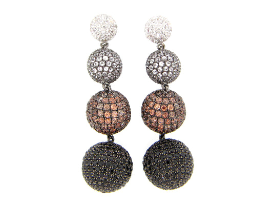 WHITE SAPPHIRE, BROWN ZIRCON, AND BLACK SPINEL EARRING,WHITE & BLACK FINISH,  SILVER (H/N)
