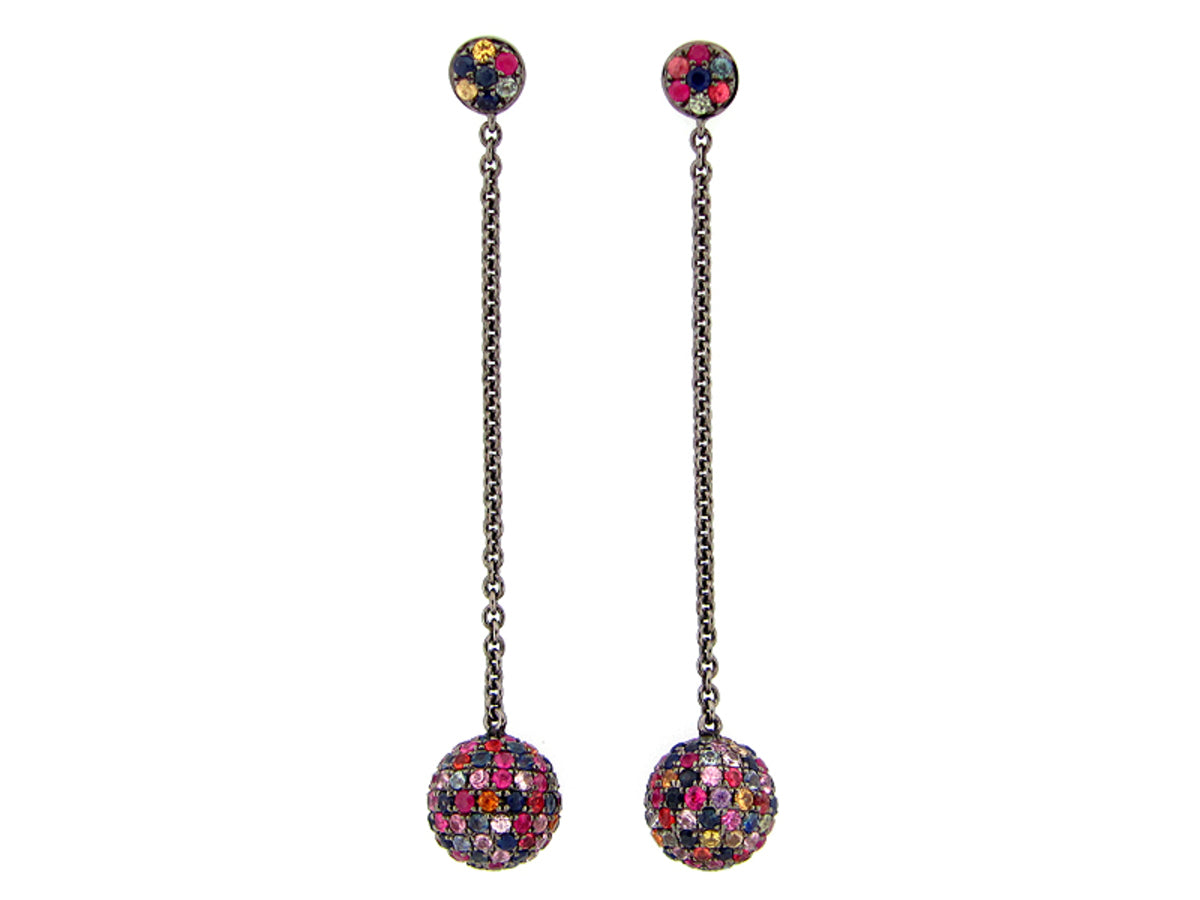 RAINBOW SAPPHIRE EARRING, BLACK FINISH, SILVER (H/U)