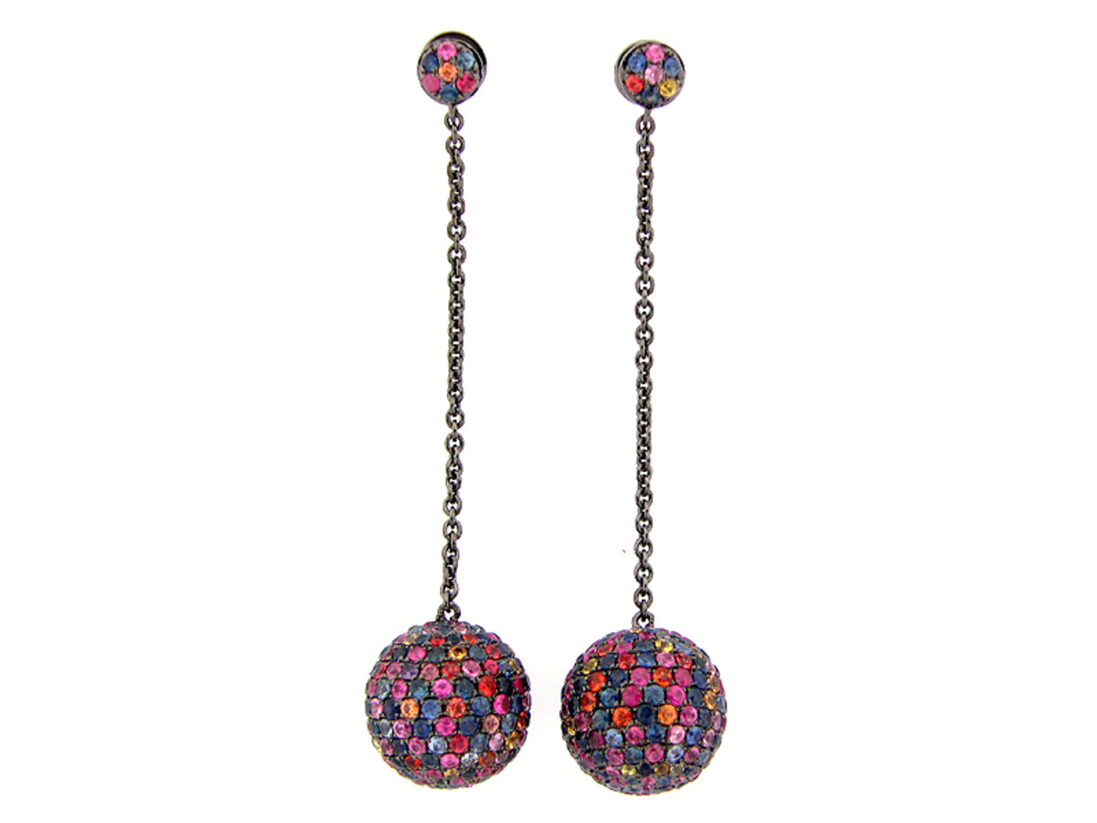 RAINBOW SAPPHIRE EARRING, BLACK FINISH, SILVER (H/U)