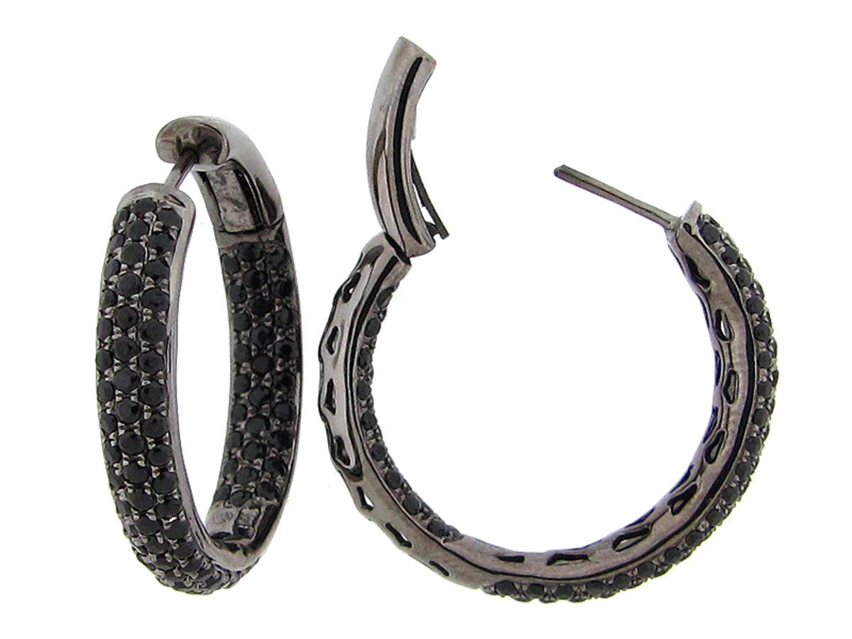BLACK SPINEL EARRING, BLACK FINISH, SILVER (N)