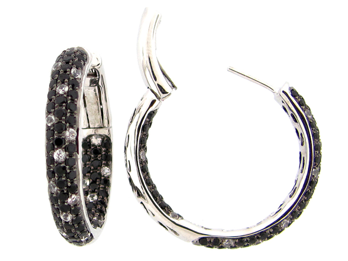 BLACK SPINEL & WHITE SAPPHIRE EARRING, SILVER (N/H)