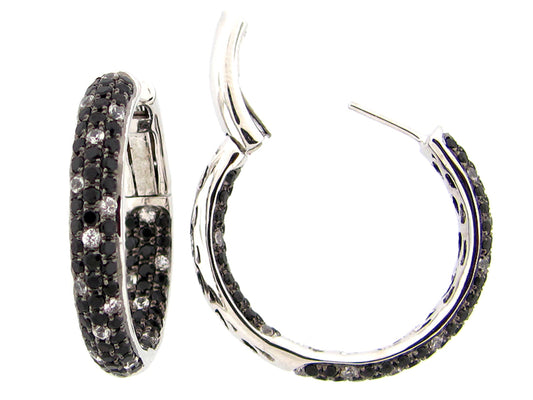 BLACK SPINEL & WHITE SAPPHIRE EARRING, SILVER (N/H)