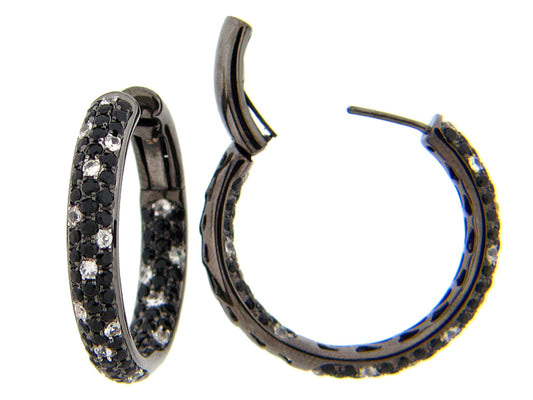 BLACK SPINEL & WHITE SAPPHIRE EARRING, BLACK FINISH, SILVER (N/H)