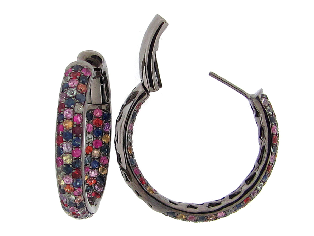 RAINBOW SAPPHIRE EARRING, BLACK FINISH, SILVER (E/U)