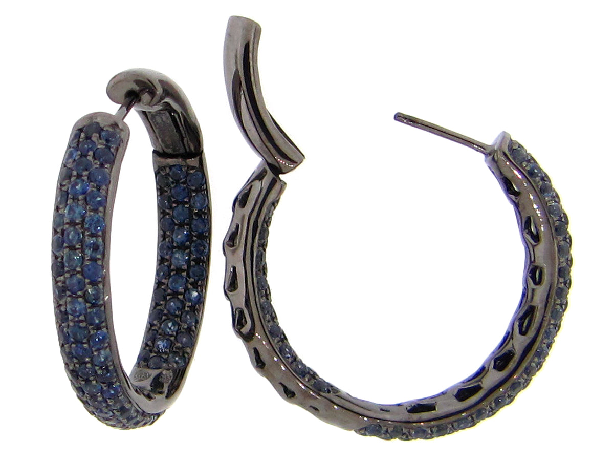 SAPPHIRE EARRING, BLACK FINISH, SILVER (H)