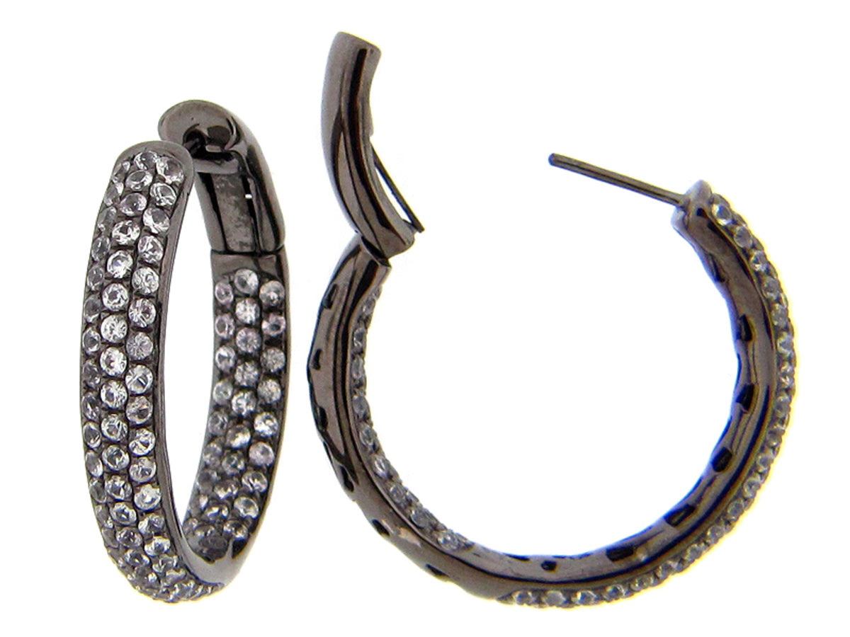 WHITE SAPPHIRE EARRING, BLACK FINISH, SILVER (E)