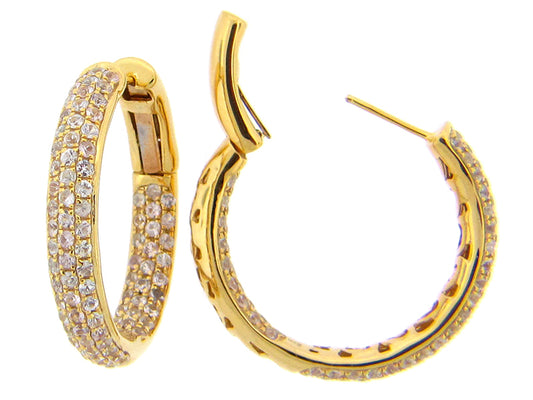 WHITE SAPPHIRE EARRING, YELLOW FINISH, SILVER (E)