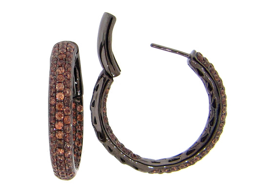 BROWN ZIRCON EARRING, BLACK FINISH, SILVER (N)