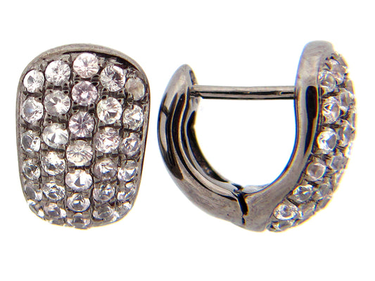 WHITE SAPPHIRE EARRING, BLACK FINISH, SILVER (E)