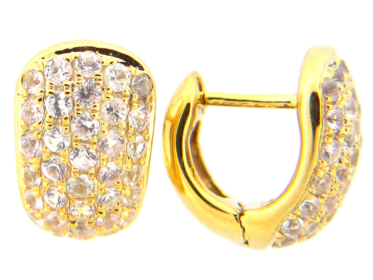 WHITE SAPPHIRE EARRING, YELLOW FINISH, SILVER (E)