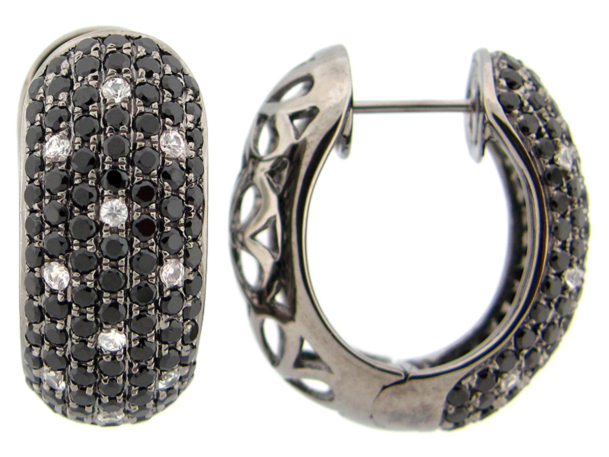 BLACK SPINEL & WHITE SAPPHIRE EARRING, BLACK FINISH, SILVER (N/H)