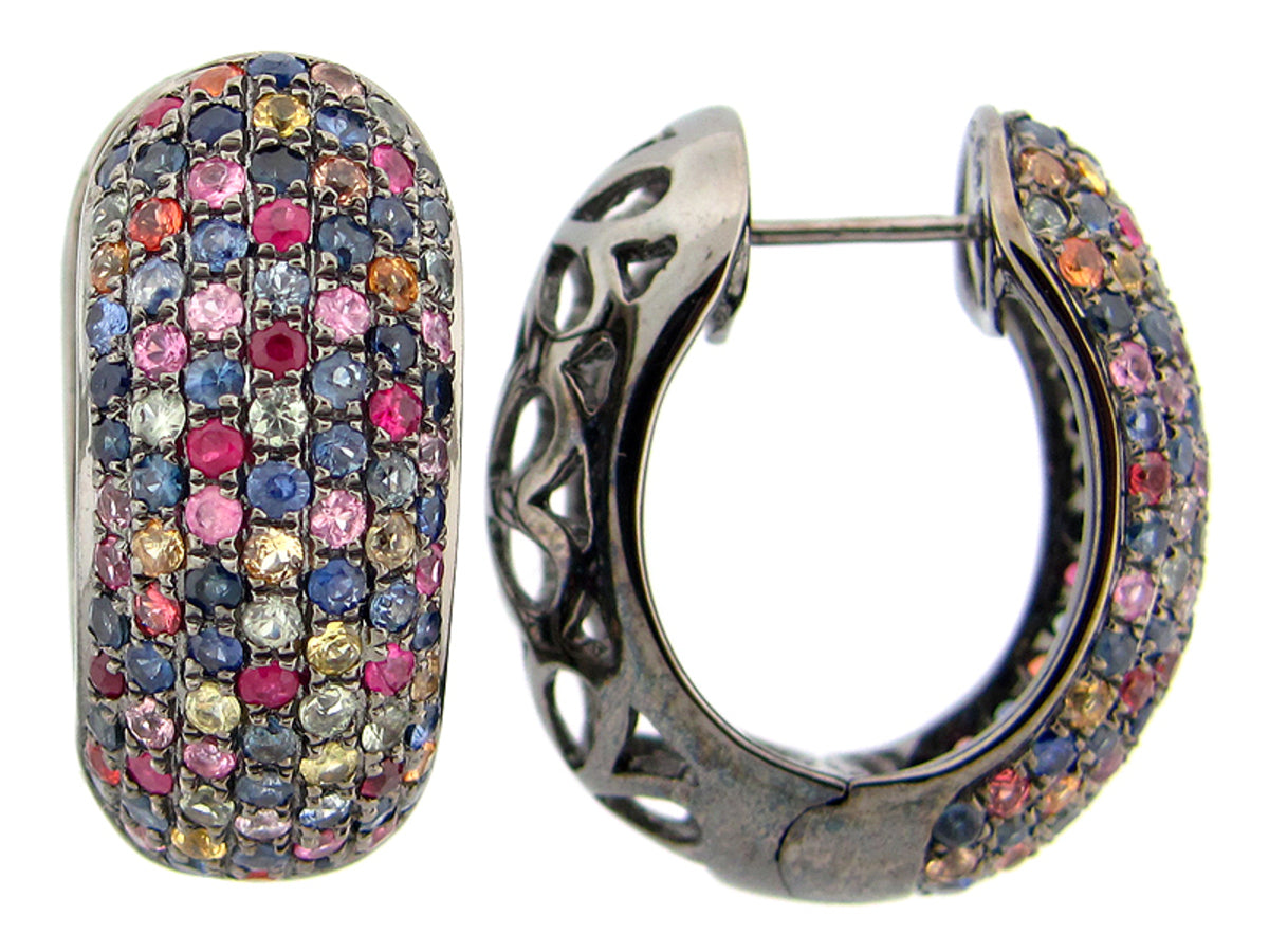 RAINBOW SAPPHIRE EARRING, BLACK FINISH, SILVER (H/U)