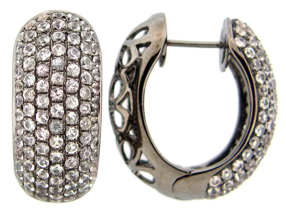 WHITE SAPPHIRE EARRING, BLACK FINISH, SILVER (H)