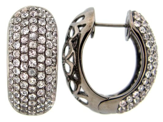 WHITE SAPPHIRE EARRING, BLACK FINISH, SILVER (H)