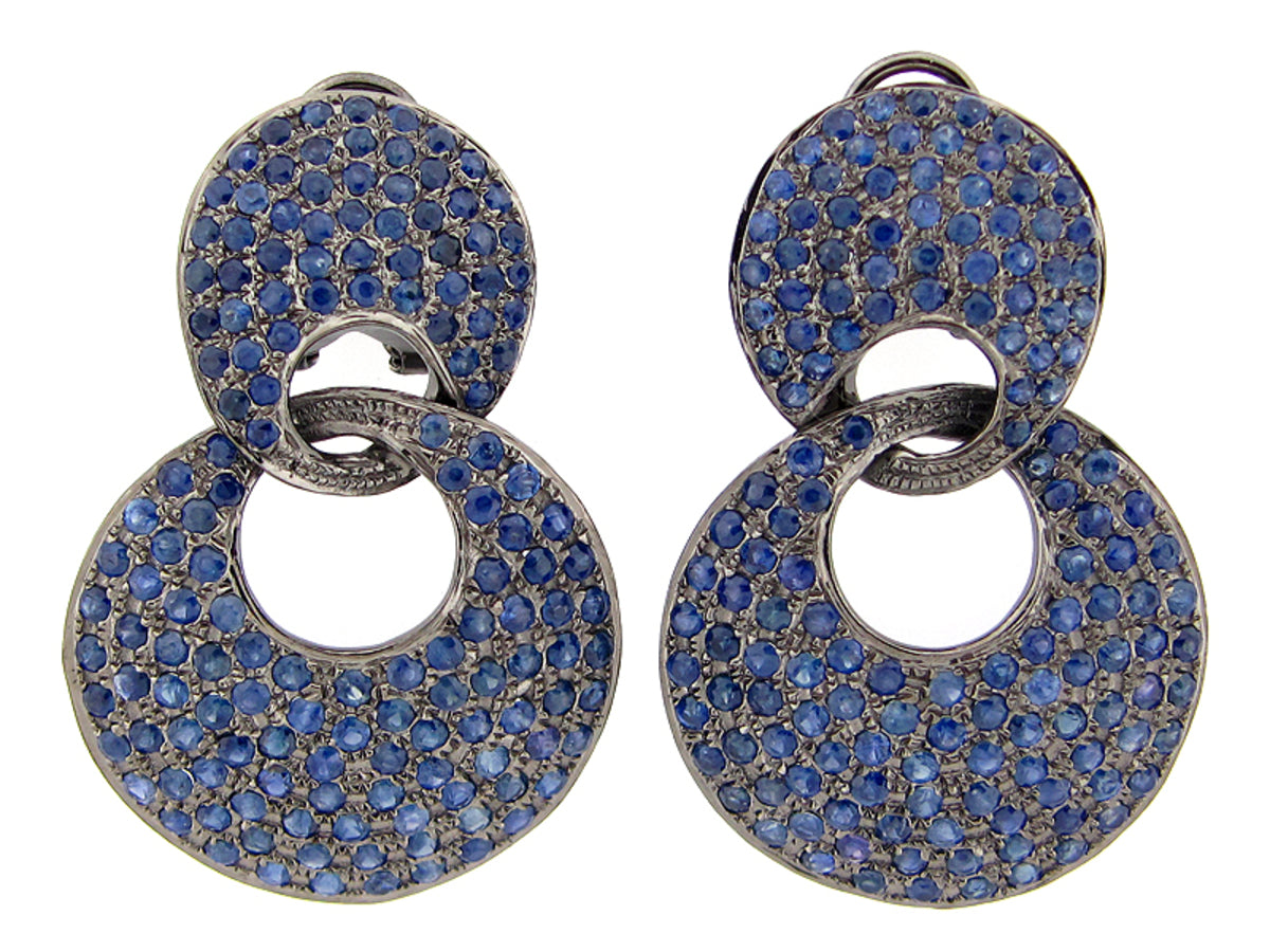 SAPPHIRE EARRING, BLACK FINISH, SILVER (H)