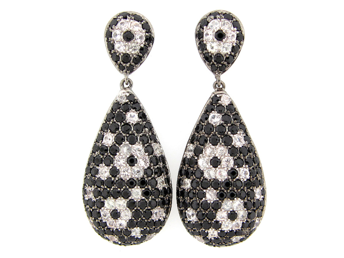 BLACK SPINEL & WHITE SAPPHIRE EARRING, SILVER (H)