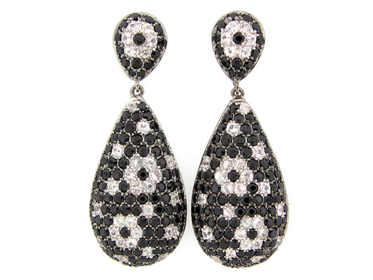 BLACK SPINEL & WHITE SAPPHIRE EARRING, SILVER (H)